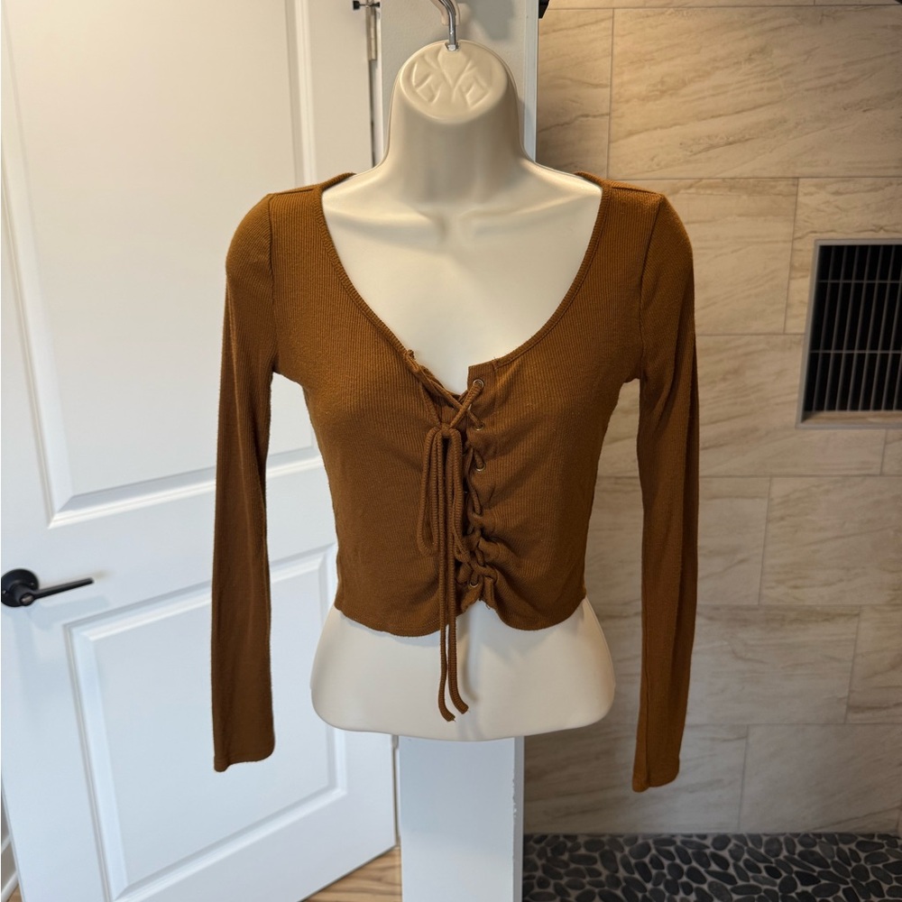 Forever 21 Brown Long Sleeve Crop Blouse